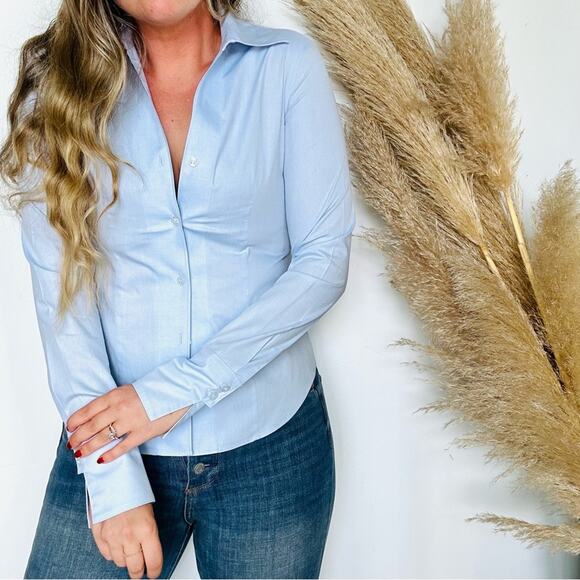 JONES NEW YORK Light Baby Blue Classic Collar Button Down Blouse Shirt Top 0 - Picture 6 of 11